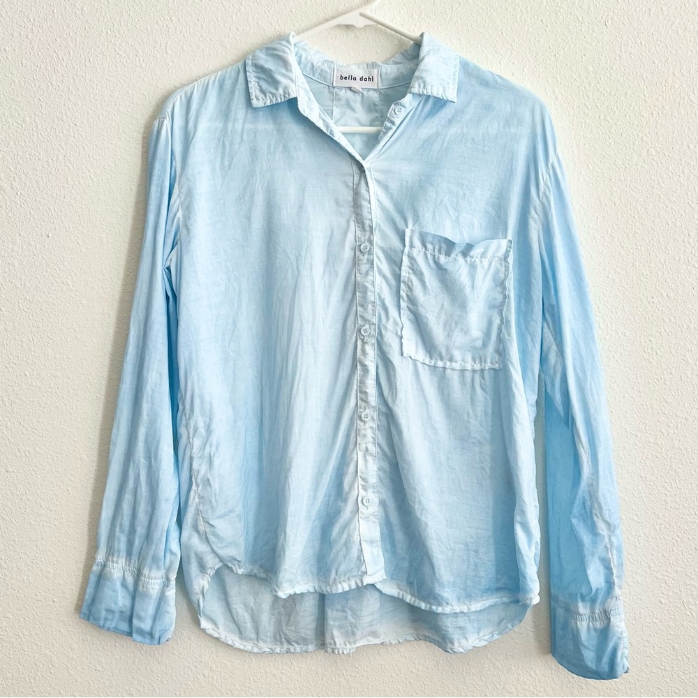 Bella Dahl Light Blue Wash Long Sleeve Pocket Button Down Shirt Blouse Small HTF